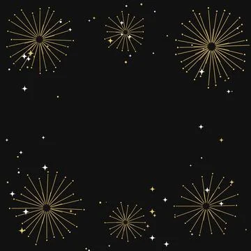 Gold fireworks on black with copy space, square Stock Illustration