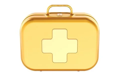 Gold first aid kit case, 3d rendering Stock Illustration