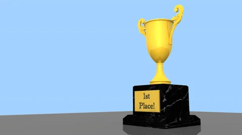 Gold First Place Trophy Close Up  with Zoom Out Stock Footage