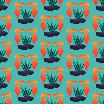 Gold fish. Simple seamless pattern. Stock Illustration