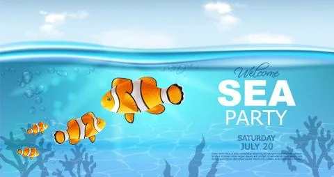 Gold fish underwater Vector realistic. Sea life small fish. Ocean backgrounds Illustrazione stock