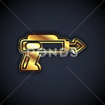 Gold Fishing harpoon icon isolated on black background. Fishery  manufacturers: Graphic #168514565