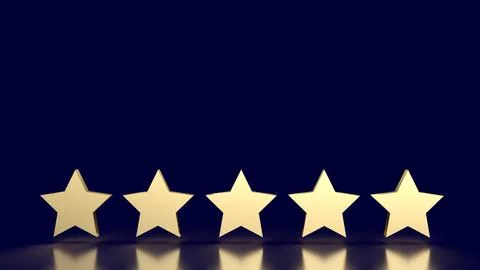 The gold five star on blue background 3d rendering Stock Illustration