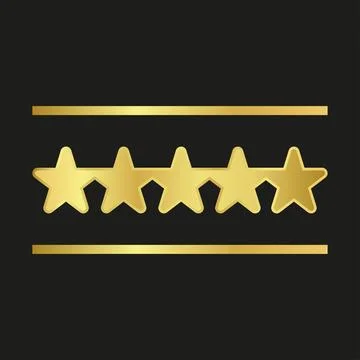 Gold five star rating design with metallic gradient. Stock Illustration