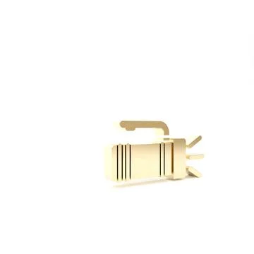 Gold Flashlight icon isolated on white background. Tourist flashlight handle. Illustration