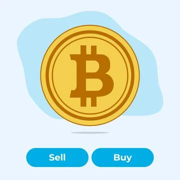 Gold flat coin virtual crypto currency bitcoin with two buttons Buy or sell Stock Illustration