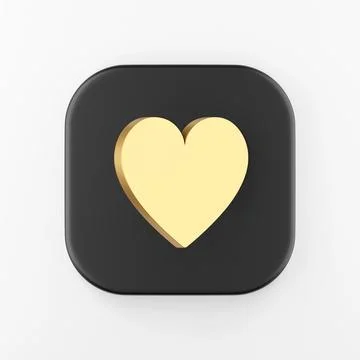 Gold flat heart icon. 3d rendering black square key button, interface ui ux.. Stock Illustration