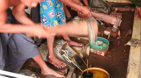 Gold flattering - beating process in Myanmar - long exposure shot Stock Footage 61204655