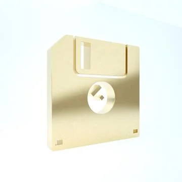 Gold Floppy disk for computer data storage icon isolated on white background. Stock Illustration