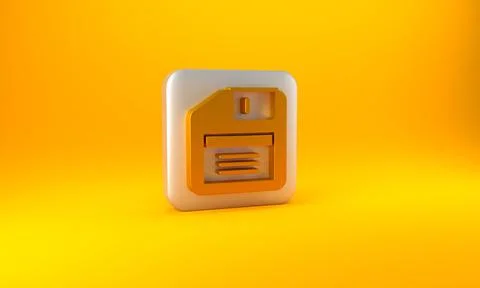 Gold Floppy disk for computer data storage icon isolated on yellow background 스톡 일러스트