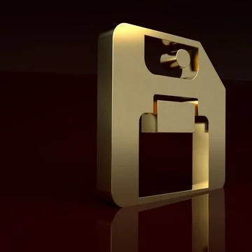 Gold Floppy disk for computer data storage icon isolated on brown background Illustrazione stock