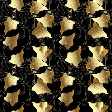 Gold floral 3d seamless pattern. Vector  baroque background. Vintage flowers Stock Illustration
