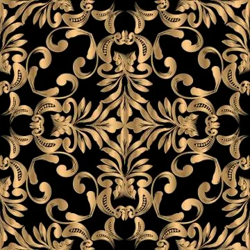 Gold floral 3d seamless pattern. Vector luxury patterned background. Flourish Stock Illustration