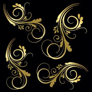 Gold floral background, Pattern, Gold pattern background material, geometric Stock Illustration