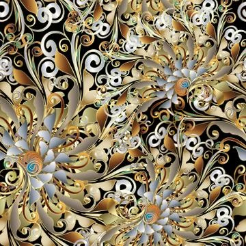 Gold floral damask seamless pattern. Swirls vector background 스톡 일러스트