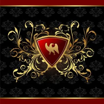 Gold floral packing with heraldic elements Stock Illustration