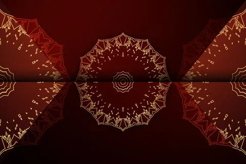 Gold Floral Pattern Design On Deep Maroon Background Luxury Decorative Art Illustrazione stock