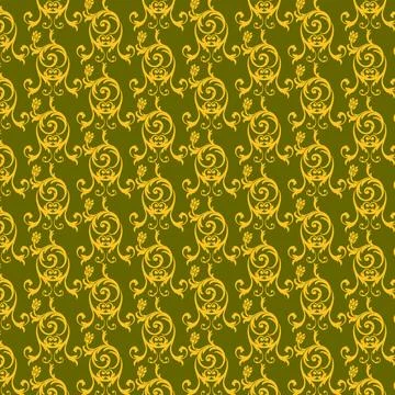 Gold Floral Pattern on Green Background Stock Illustration