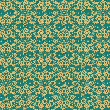 Gold Floral Pattern on Green Background Stock Illustration