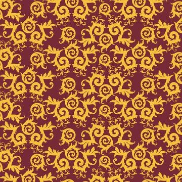 Gold Floral Pattern on Maroon Background Stock Illustration