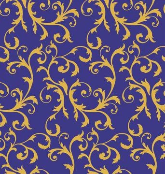 Gold Floral Pattern on Purple Background 스톡 일러스트