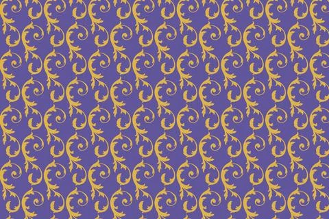 Gold Floral Pattern on Purple Background 스톡 일러스트