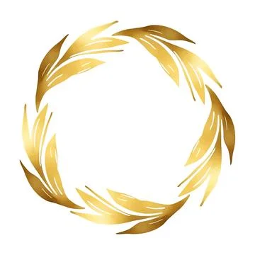Gold floral round frame. Vector Isolated wreath. Round boarder with leaves Stock Illustration