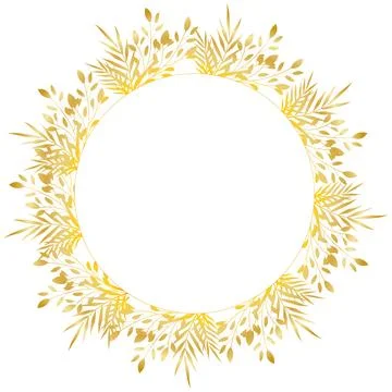 Gold floral round frame. Vector. Isolated background, white frame for your te Illustrazione stock