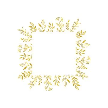 Gold floral square border. Vector golden floral leaf wreath border. Wedding Illustrazione stock