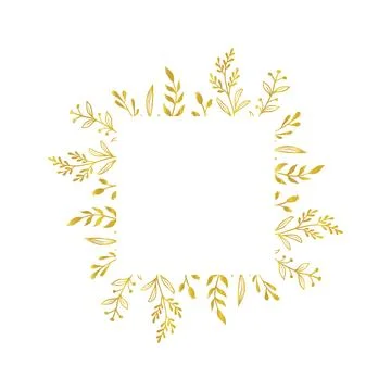 Gold floral square border. Vector golden floral leaf wreath border. Wedding Stock Illustration