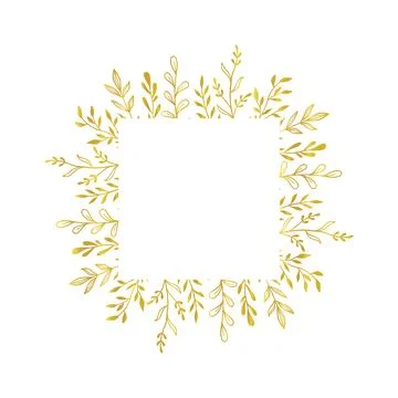 Gold floral square border. Vector golden floral leaf wreath border. Wedding Illustrazione stock