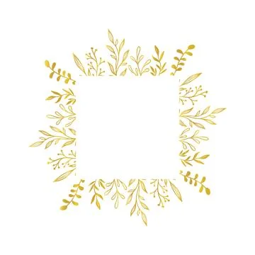 Gold floral square border. Vector golden floral leaf wreath border. Wedding 스톡 일러스트