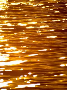 Gold flow spread to the surface of a river Stock Photos