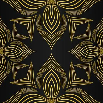 Gold flower design on black background Stock Illustration