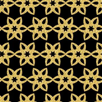 Gold flower seamless pattern shiny shimmer background for design Stock Photos