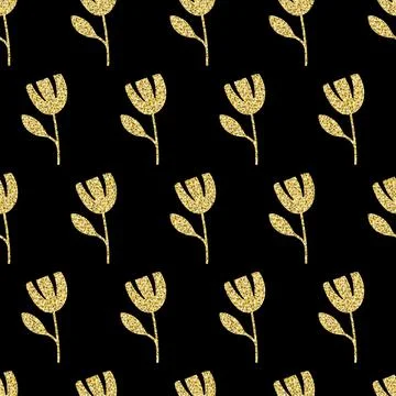 Gold flower seamless pattern shiny shimmer background for design Stock Photos