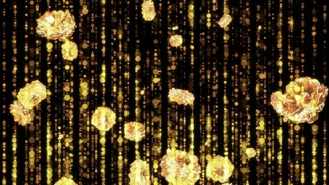 Gold flowers falling down loop background. 3d Render Video stock 77003898