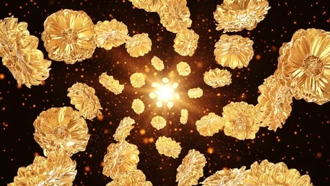 Gold Flowers Flying Through Camera Full HD Loop Backgrund Stock Footage 77218436