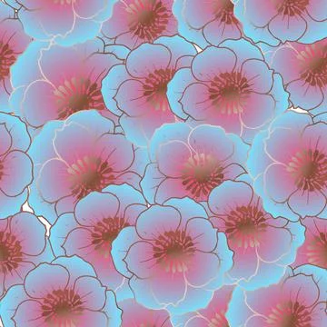Gold flowers pattern. Seamless dense background with lilac anemone flowers. P Stock Illustration
