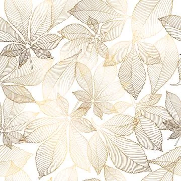 Gold flowers pattern. Seamless pattern with golden chestnut leaves. Vector gr Stock Illustration