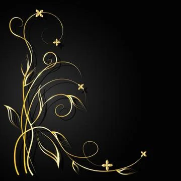 Gold flowers with shadow on dark background Stock Illustration