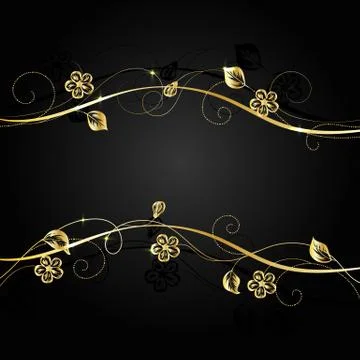 Gold flowers with shadow on dark background Stock Illustration