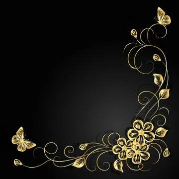 Gold flowers with shadow on dark background Stock Illustration