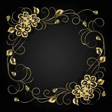Gold flowers with shadow on dark background Stock Illustration