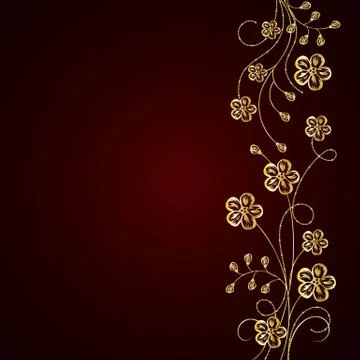Gold flowers with shadow on dark background. Stock Illustration