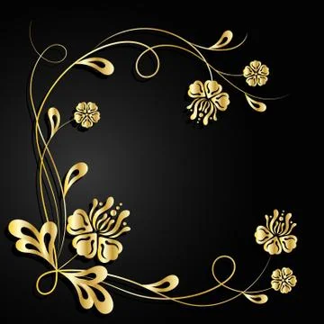 Gold flowers with shadow on dark background. Illustrazione stock