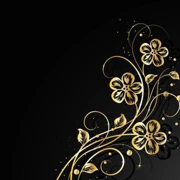 Gold flowers with shadow on dark background. Stock Illustration