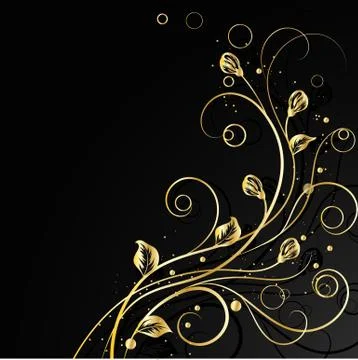 Gold flowers with shadow on dark background. Stock Illustration