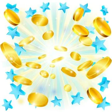 Gold Flying Coins Money Exploding Jackpot Concept Stock Illustration