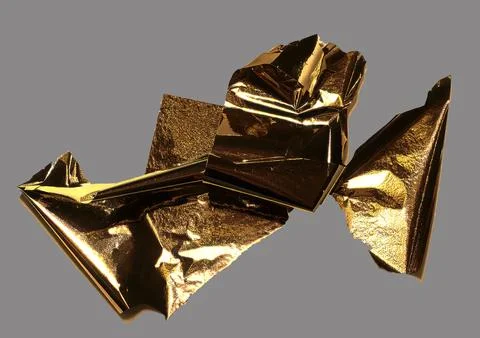 Gold foil folded into sharp, angular, geometric shapes creates a modern, Stock Photos